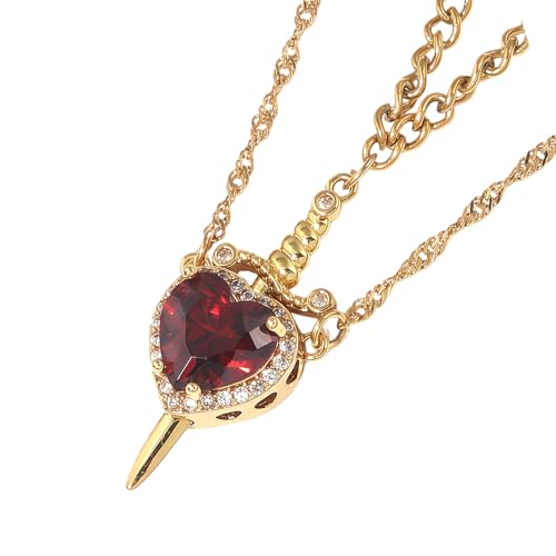 Collar de cadena ajustable contra alergias con dije de corazón y espadas 4