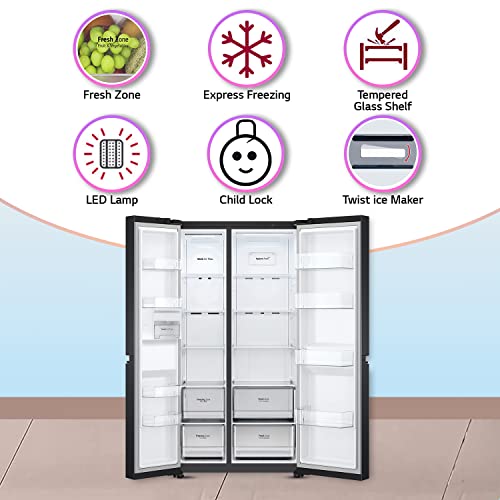 Image of LG 694 L Frost Free Smart Inverter Side-by-Side Refrigerator (GC-B257SQUV, Matte Black| DoorCooling+, Hygiene Fresh+, Express Freeze)