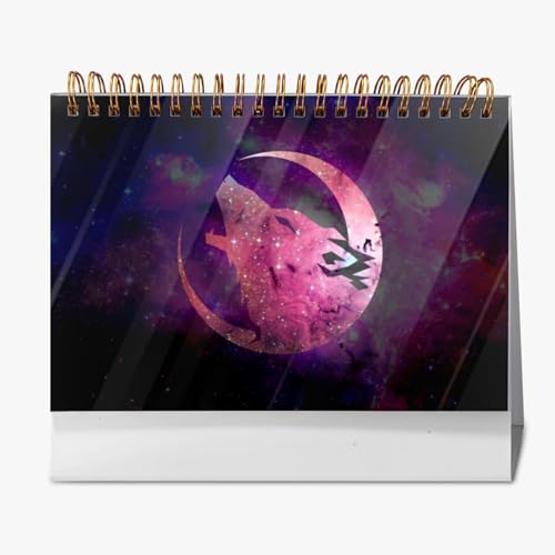 2026年 卓上カレンダー 星空 ウルフ ミオオカミ 月間カレンダー ページめくり 新日本カレンダー 実用性 文房具 360°書き込み 小型 デスクトップ おしゃれ 計画整理 プレゼント 2025年9月?2026年12月