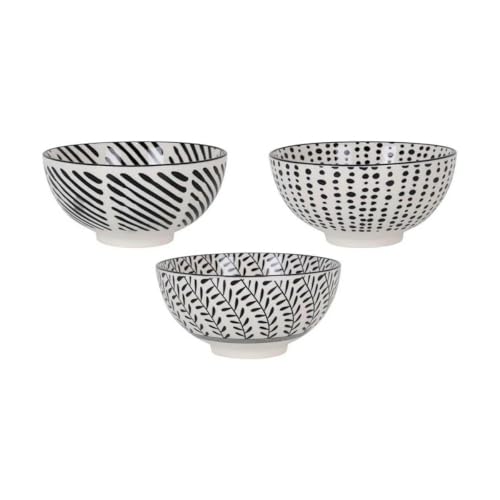 Genérico Juego de 3 Cuencos Grandes con Decoracion Estilo Japones | Set de Tazones de Porcelana - Aperitivo, Desayuno, Cereales, Sopa, Arroz, Postres, Snacks | 3 Boles Ceramicas de 650 ml
