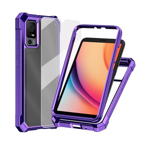 Ailiber for TCL 40 XL Phone Case TCL 505 T509A Case with Screen Protector Dual Layer Shockproof Bumper Clear Transparent [Anti Yellowing] Slim Scratch-Resistant Cover for TCL 40T-Purple