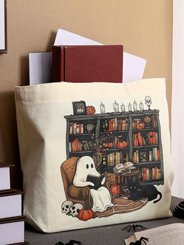 Bolso Tote de Lona Reutilizable para Halloween y Lectura miniatura 3