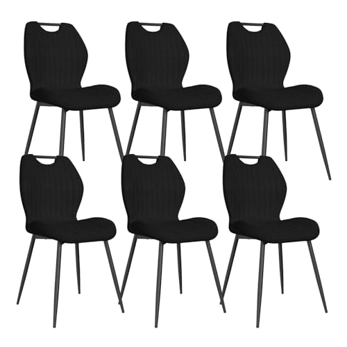 JIJIAN Lot de 6 Chaises de Salle à Manger, Chaise de Cuisine, Chaise tapissée, Chaises de Salon, Dossier en Tissu et Pieds en Métal, Idéales pour Salle à...