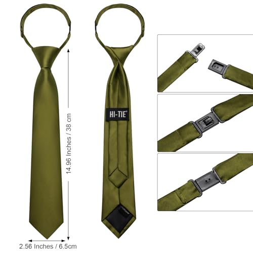 Image of Hi-Tie Pretied Boys Ties Solid Color Kids Adjustable Necktie Lapel Pin Clip Set Age 8-12 Wedding School Graduation