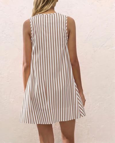 Image of OLAPTA Women Summer Sleeveless Babydoll Mini Tank Dresses Loose Fit Scoop Neck Ruched Short Dress with Pockets Party Clubwear