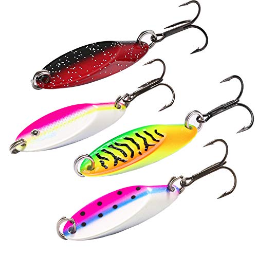 SUNMILE Fishing Spoons Lure with VMC Treble Hooks Casting Metal Fishing Lures Blade Baits for Trout Bass Pike Walleye Salmon Lure(mixcolor 4pcs, 1/2oz)