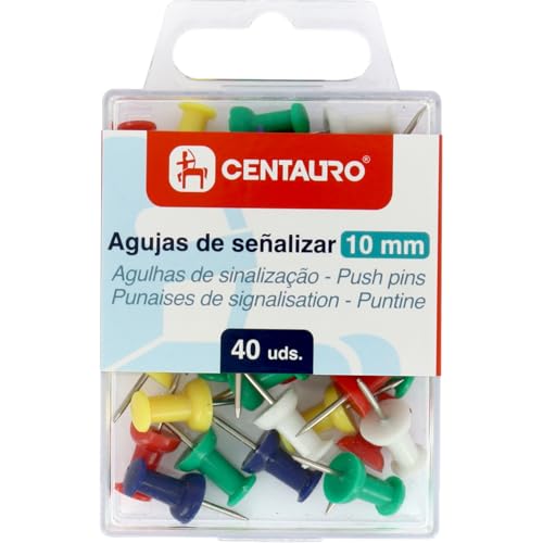 Centauro - 40 Chinchetas Cabeza de Plástico de Colores, Uso Diario de Estudiantes y Escolares en Corcho y Mapas, Ideal para Realizar Decoraciones