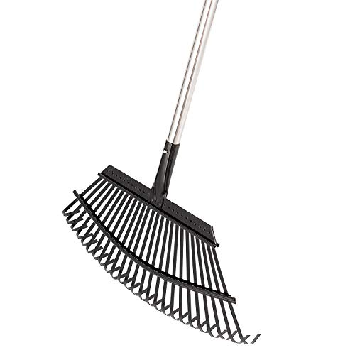 Yangbaga 63” Garden Leaf Rake 38”-63”Adjustable Garden Rake,25 tines, Metal Rake for Quick Clean Up of Lawn and Yard