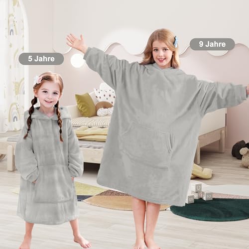V.&GRIN Übergroße Kapuzen-Decke, Weicher Flauschfleece-Pullover Sweatshirt für Frauen Männer Kinder – Familienlook in Übergröße XXL Grau
