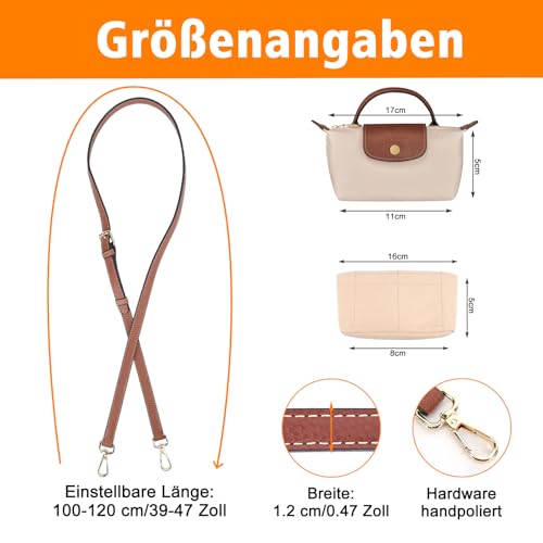 GADITIEK Schultergurt für Long Champ Tasche Damen, Geldbörsen-Organizer, No-Punch, längenverstellbarer Ersatzriemen aus Leder, mit Mehreren Taschen, Handtaschen, passend für Mini-Größe (1.2CM)