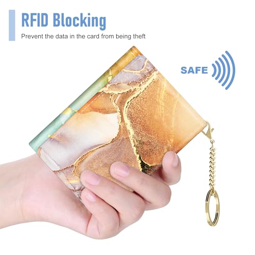 Image of Rouidr Womens Wallet, Small Slim RFID Card Wallets for Women, Cute Front Pocket Trifold Leather Card Organizer with 7 Slots & ID Window, Abstraction Marble