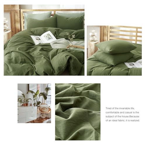 AMWAN Solid Color Army Green Duvet Cover King Size Bedding Sets Natural Washed Cotton Comforter Cover Dark Green Bedding Duvet Cover for Men Women Simple Style Green Bedding Collection - Image 8