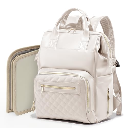 QUNSE Baby Diaper Bag Backpack Bags - Waterproof PU Leather Wet Dry Insulated Bottle Cooler Wipes Side Pocket Changing Pad