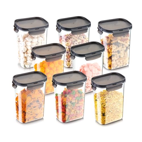 Image of WARMEO FRESH LOCK Airtight Kitchen Storage Container SET of 8 pcs (1200ml each) BPA Free Air tight Storage Organizer for Dry Food,Pulses,Spice,Kitchen Accessories Items & Storage-Transparent