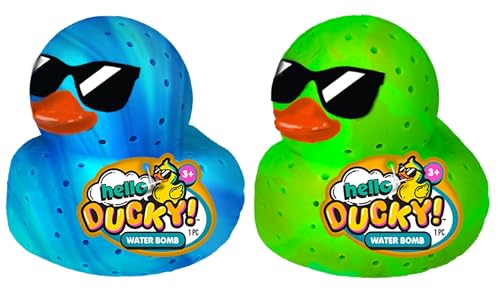 JA-RU Hello Ducky Water Splasher Squeeze Toy (2 Ducks Blue/Green) Summer Squirter Soak in Water & Super Splash Fun Bath & Pool Toy for Kids | 4919-2B