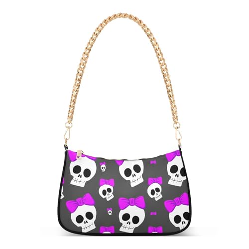 Skulls with Bows Shoulder Bag for Women, Handbag with Chain Strap, Soft Purse Tote Bag for Ladies