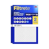 Filtrete 12x20x1 Air Filter, MERV 13 MPR 1900, Allergens, Bacteria, Viruses & Air Pollutants, 3-Month AC/Furnace Filters, Cleaner Air Reliable Airflow, 2 HVAC Filters(Act Size 11.81x19.81x0.78 in)