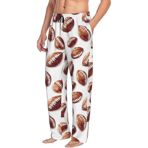 Mens Pajama Pants - Realistic Football Print Soft Sleep Lounge Pants For Men, Casual Pj Bottoms With Pockets