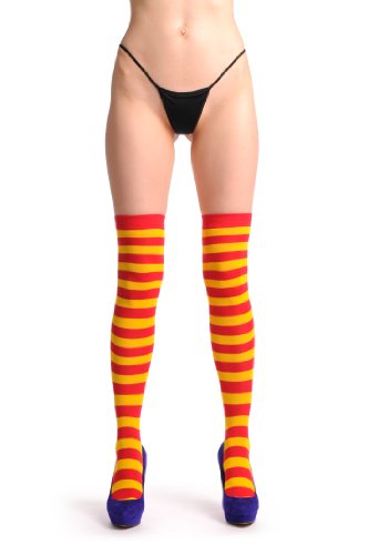 LissKiss Red & Orange Warm Winter Cotton - Orange Striped Opaque Over The Knee Socks3