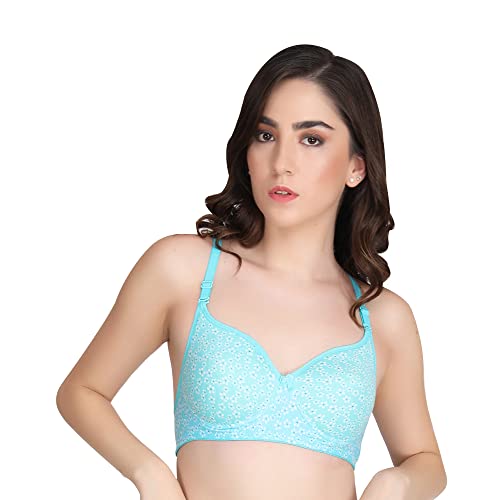 Image of Women Printed Padded Bra - Made of Pure Cotton Full Coverage Non Wired Seamless Pushup Soft Cup for T-Shirt Saree Dress and for Everyday
