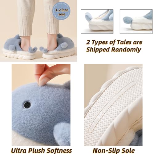Cute Shark Fuzzy Slippers for Women Men Soft Plush Non Slip Warm Winter Faux Fur Animal Cozy Indoor Home Slippers Thick Sole House Slipper3