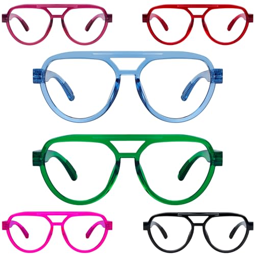 BLUELESS Pilot Reading Glasses for Women Metalless Screwless Spring Hinges 6 Pack