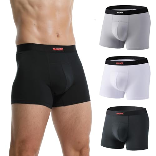 Nullktie Men's Micro Modal Underwear Trunks, Soft Breathable Briefs Short Leg with 3D Pouch, 3 Pack​​