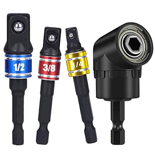 Right Angle Drill Bit, Attachment Bit, Socket Screwdriver Drill+3Pcs 1/4