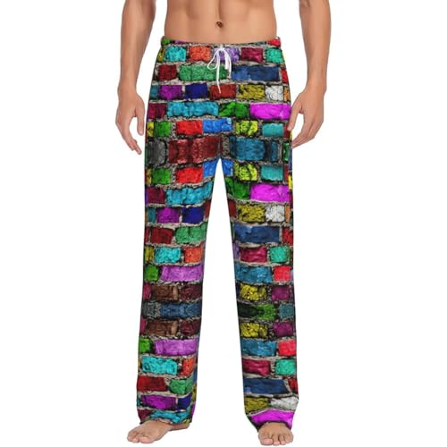 Pantalon de pyjama en flanelle motif briques colorées, le cadeau idéal chaud et doux avec poches