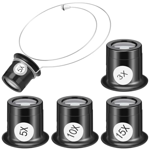 DOITOOL 4 Pcs Jewelers Loupe Headband Set, Watch Repair Magnifying Glass 3X 5X 10X 15X Eye Loop Monocle Kit for Watchmaker Coin Jewelry Inspection Hands Free Watch Loupe Magnifier