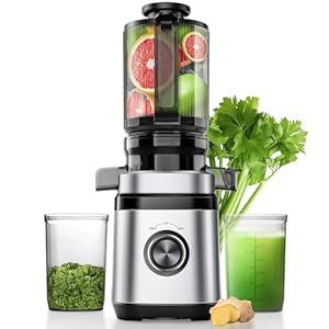 Juicer Machines, Cold Press Juicer with 4.41″ Wide Feed Chute, 350W Slow Masticating Juicers for Whole Vegetables & Fruits, High Juice Yield, Easy to Clean, Large Auger, Silver