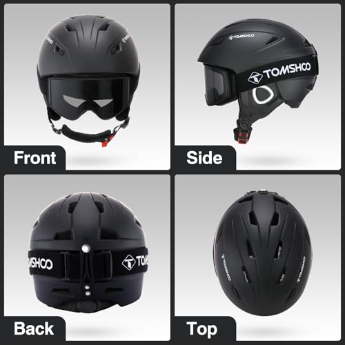 TOMSHOO Ski Helmet and Goggles Set Snowboard Helmet with Goggles for Men, Women Shockproof Windproof Gear for Snowboarding Skiing (Black, Large)