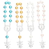 BAZEITFLOW 4 Pulseras Colgante de Ángel, Pulsera de Rosario para Mujer, Cadena de Muñeca para Bautizo, Cuentas de Oración, Obsequio para Comunión, Colores,
