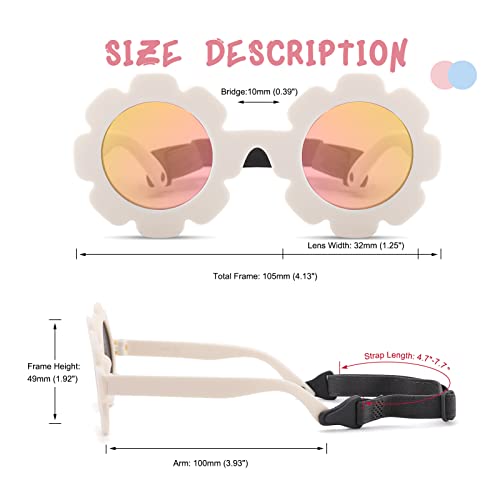 COASION 3 Pack Bendable Polarized Sunglasses with Strap for Newborn Baby Girls Boys 0-12 Months, Flower Design4