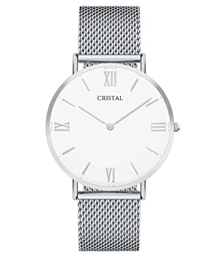Montre argent Cristal bracelet milanais confortable et mixte