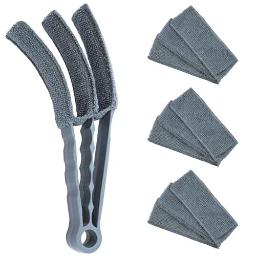 Image of Window Blind Cleaner Duster Brush, 1 Brush with 4 Upgraded Microfiber Sleeves, Washable and Reusable, Blind Cleaner Tools for Window Blinds, Air Conditioner, Jalousie (Grey)