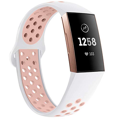 QIBOX Compatible with Charge 4 / Charge 3 Bands, Sports Silicone Replacement Women Men Bands Breathable Soft Strap Bracelet Accessories Compatible Charge 3 SE Fitness Activity Tracker Small Large