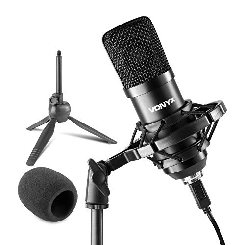 VONYX CM300B - Microphone Streaming avec Trépied - Noir, Micro Professionnel USB, Idéal pour Gaming, Streaming ou pour Réaliser du Contenu Youtube et Twitch