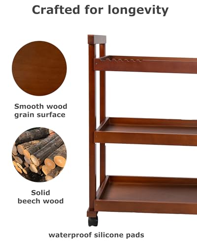 DJAR Art Cart Organizer, Buchenholz Aufbewahrungswagen für Studio, Büro, Rollwagen mit Rollen, Walnuss