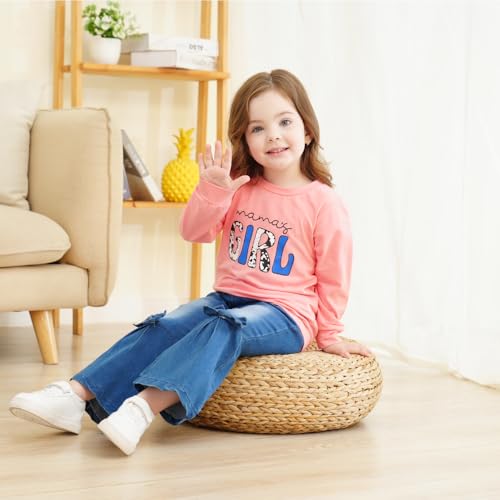 Image of Toddler Girl Clothes Long Sleeve Cartoon & Letter Graphic Top + Fruit Stationery Print Flared Leg Pants