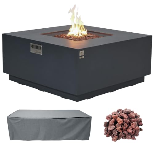 Image of AMS 48 inch Square Concrete GFRC Propane Gas Fire Pit Table (Dark Gray)