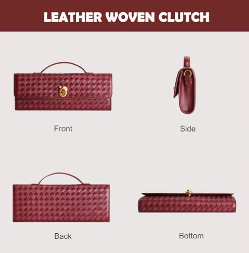Image of Woven Clutch Purses for Women, Leather Evening Clutch, Handmade Woven Shoulder Bag Crossbody Bag