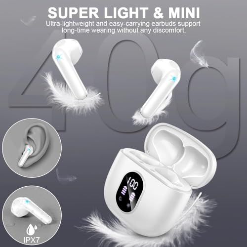 Image of Wireless Earbuds, Bluetooth 5.4 Headphones 50H Playback Bass Stereo Ear Buds with 4 ENC Cancelling Mics, in-Ear Earphones with LED Display, IP7 Waterproof USB-C for Laptop Pad Phones Workout Rose Gold