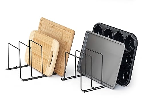 simplywire – Backblech- und Schneidebrett-Gestelle – 2er-Pack – Pfannenaufbewahrung – Küchenschrank-Organizer – Schwarzer kunststoffbeschichteter Stahl