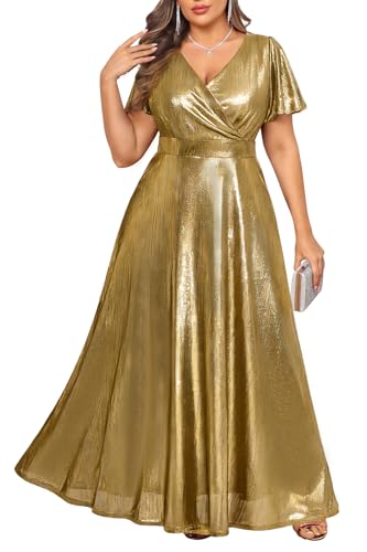 Pinup Fashion Plus Size Gold Dress Women Formal Evening Gowns