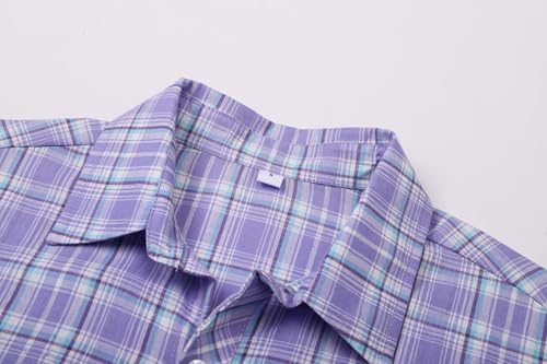Image of SANGTREE Girls and Women Plaid Shirt Short Sleeve Button Down Summer Blouses Tops