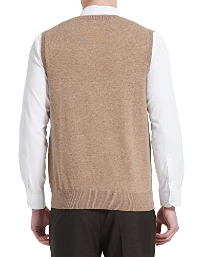 Kallspin Men's Sweater Vest Wool Blended Relaxed Fit V Neck Sleeveless Pullover(Coffee,2X-Large) #TOP1