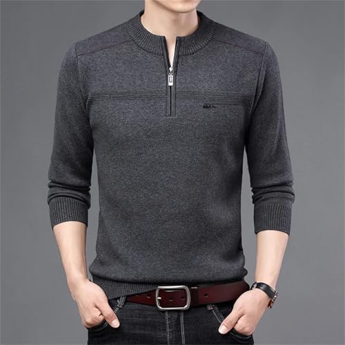 Men's Solid Color Half-high Neck Zipper Pullover Knit Sweater Fashion Casual Warm Business Jumper3