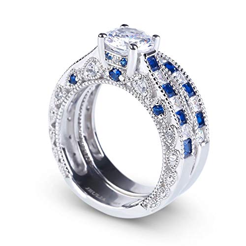 Jeulia CZ Solitaire Engagement Rings Halo Vintage Round Cut Sterling Silver Ring Set Anniversary Promise Wedding Ring Set with Jewelry Box3