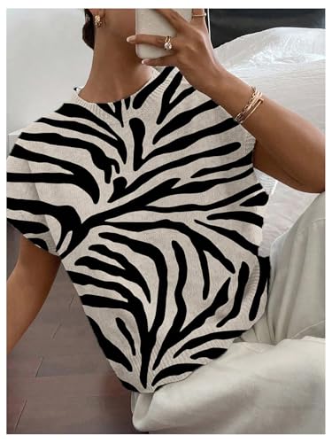 Image of SOLY HUX Women's Short Sleeve Sweater 3D Floral Sweaters Pullover Tank Tops Knit Vest Trendy Fashion Clothing